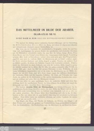 Das Mittelmeer Im Bilde Der Araber. Islam-Atlas Nr. VI.