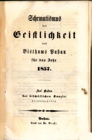 Schematismus des Bistums Passau. 1857, 1857