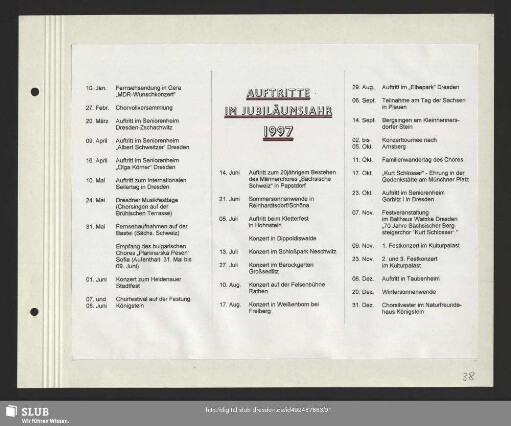 Auftritte im Jubiläumsjahr 1997
