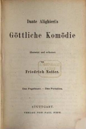 Dante Alighieri's Göttliche Komödie, 2. Das Fegefeuer. Das Paradies