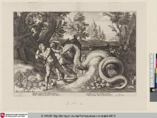 [Die Gefährten des Kadmos werden von einem Drachen verschlungen; The Dragon Devouring the Companions of Cadmus; Metgezellen van Cadmus door een draak verslonden]