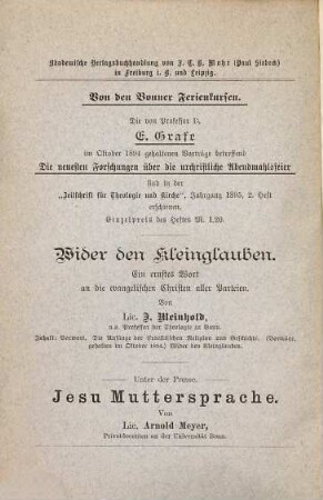 Freikirche, Volkskirche, Landeskirche : Vorträge auf d. evang.-theol. Ferienkursus zu Bonn, Aug. 1895, gehalten
