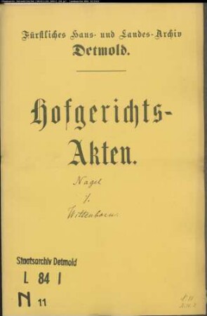 Nagel, Peter zu Oerlinghausen gegen Kord Wittenborn - Schuldforderung