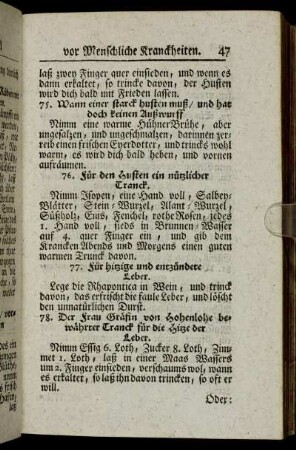 77. Für hitzige und entzündete Leber. - 155. So ein Mensch nicht wol höret.