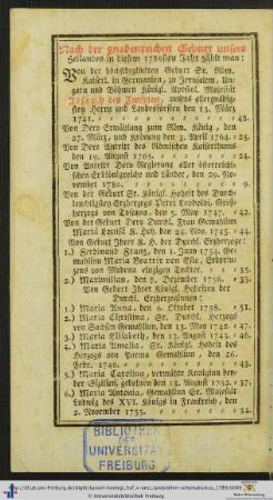 Nach der gnadenreichen Geburt unseres Heilandes in diesem 1789sten Jahr zählt man...