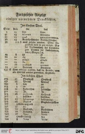 Fortgesetzte Anzeige einiger vornehmen Druckfehler