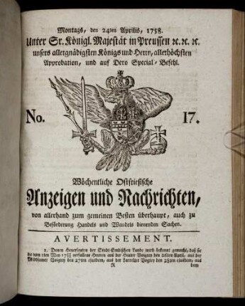 No. 17. Montags, den 24ten Aprilis, 1758.