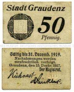 Notgeldschein der Stadt Graudenz 50 Pfennig