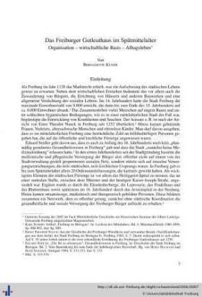 Das Freiburger Gutleuthaus im Spätmittelalter. Organisation – wirtschaftliche Basis – Alltagsleben.