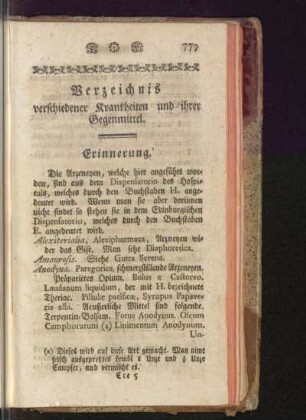 Verzeichnis verschiedener Krankheiten und ihrer Gegenmittel
