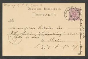 Postkarte an Musikverlag Ed. Bote und G. Bock : 05.11.1885
