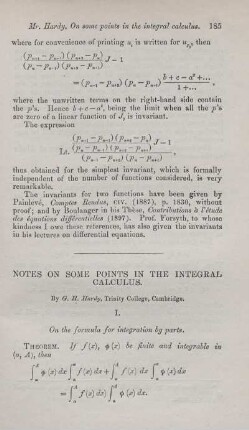Notes on some points in the integral calculus.