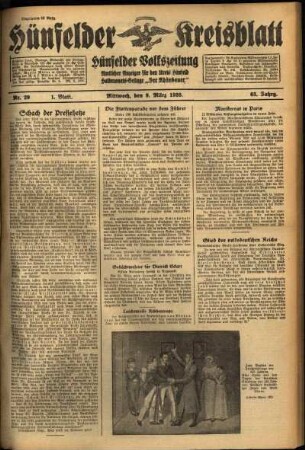Erste Ausgabe vom Mittwoch, den 09. März 1938.