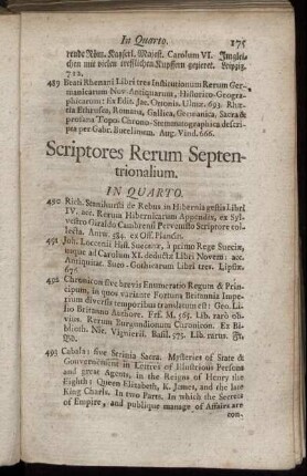 Scriptores Rerum Septentrionalium. In Quarto.