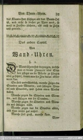 Das andere Capitel. Von Wand-Uhren