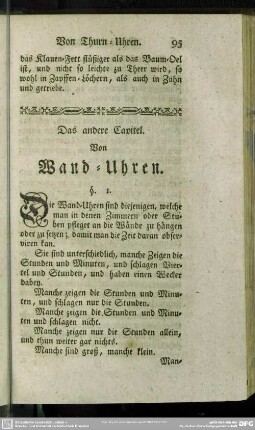 Das andere Capitel. Von Wand-Uhren