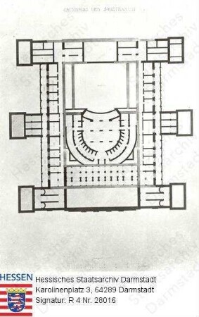 Darmstadt, Hoftheater / Grundriß des Sousterrains des 2. Entwurfs von Gottfried Semper (1803-1879) für den Wiederaufbau des Hoftheaters nach dem Brand von 1871