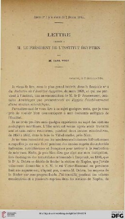 3.Ser. 5.1894: Lettre adressée à M. le président de l'Institut égyptien