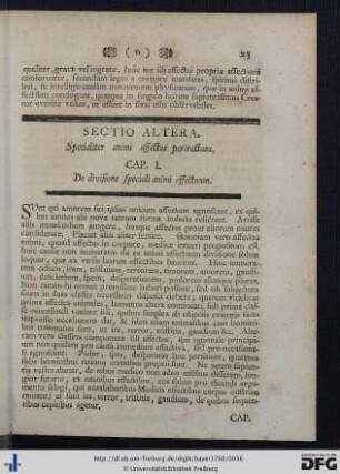 Sectio Altera. Specialiter animi affectus pertractans.