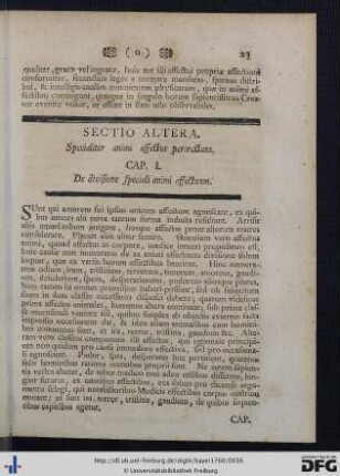 Sectio Altera. Specialiter animi affectus pertractans.
