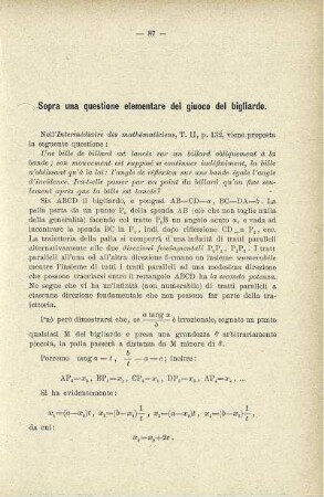 Sopra una questione elementare del guioco del bigliardo.