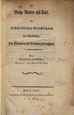 Mehr Noten als Text zur Berichtiugng der Abhandlung: Die Zehenten als Steuern