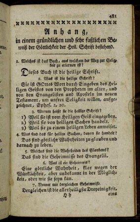 Anhang, in einem gründlichen und sehr faßlichen Beweiß der Göttlichkeit der Heil. Schrift bestehend.