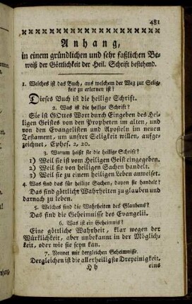 Anhang, in einem gründlichen und sehr faßlichen Beweiß der Göttlichkeit der Heil. Schrift bestehend.