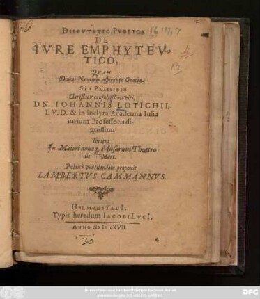 Disputatio Publica De Iure Emphyteutico