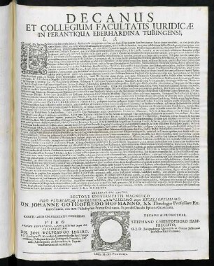 Decanus Et Collegium Facultatis Juridicae In Perantiqua Eberhardina Tubingensi, L. S.