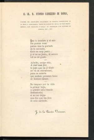 [Dedicatoria] Al Sr. D. Antonio Caballero de Rodas