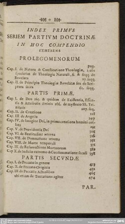 Index Primus Seriem Partium Doctrinae In Hoc Compendio Exhibens Prolegomenorum