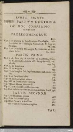 Index Primus Seriem Partium Doctrinae In Hoc Compendio Exhibens Prolegomenorum