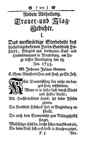 Andere Abtheilung. Trauer- und Klag-Gedichte.