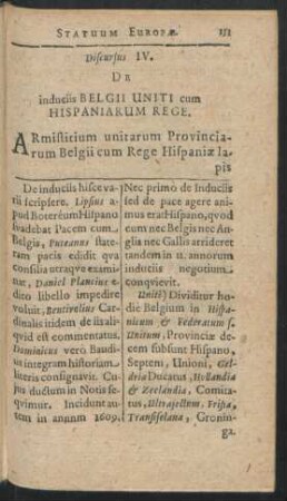 Discursus IV. De induciis Belgii Uniti cum Hispaniarum Rege.