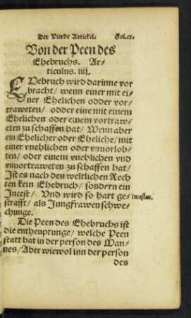 Von der Peen des Ehebruchs. Articulus. iiii.