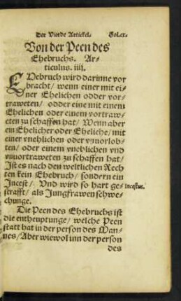 Von der Peen des Ehebruchs. Articulus. iiii.
