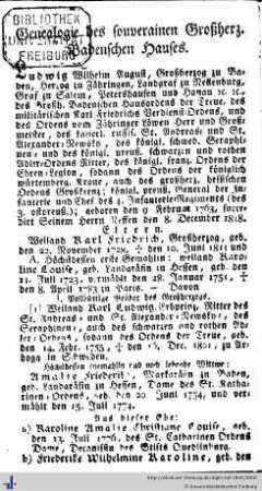 Genealogie des souverainen Großherz. Badenschen Hauses