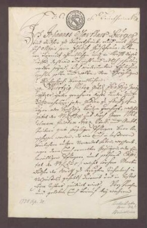 Schuldverschreibung des Joh. Garthner, Becker zu Beiertheim, gegen den Heiligen zu Reichenbach über 47 Gulden 52 Krzr.