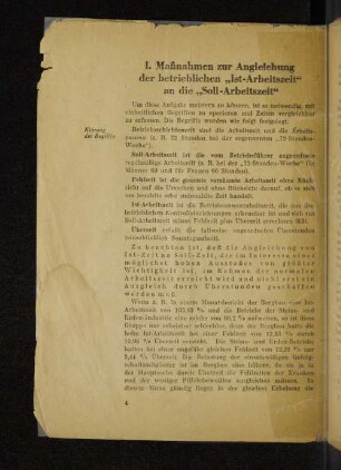 I. Maßnahmen zur Angleichung der betrieblichen "Ist-Arbeitszeit" an die "Soll-Arbeitszeit"