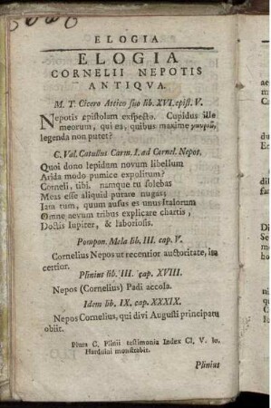 Elogia Cornelii Nepotis Antiqua.