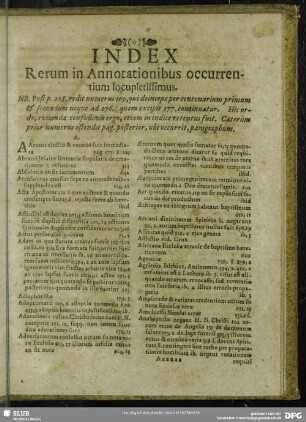 Index Rerum in Annotationibus occurrentium locupletissimus