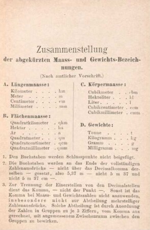 Zusammenstellung der abgekürzten Maass- und Gewichts-Bezeichnungen.