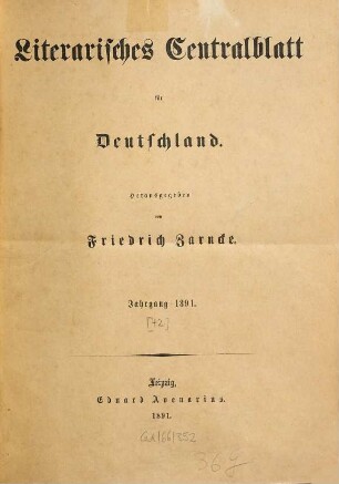 Literarisches Zentralblatt für Deutschland. 42. 1891
