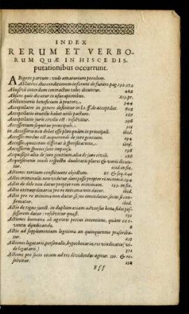 Index Rerum Et Verborum Quae in Hisce Disputationibus occurunt.