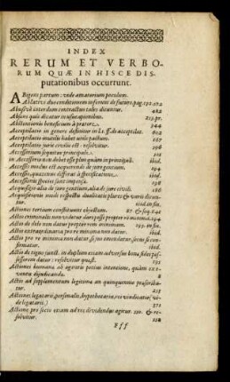 Index Rerum Et Verborum Quae in Hisce Disputationibus occurunt.