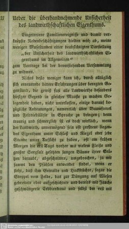 Ueber die überhandnehmende Unsicherheit des landwirthschaftlichen Eigenthums