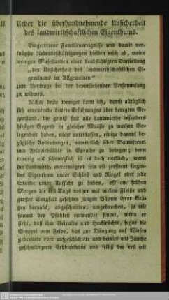 Ueber die überhandnehmende Unsicherheit des landwirthschaftlichen Eigenthums