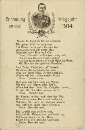 Erinnerung an das Kriegsjahr 1914