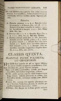 Classis Quinta. Plantae Flore Polypetalo Cruciformi.
